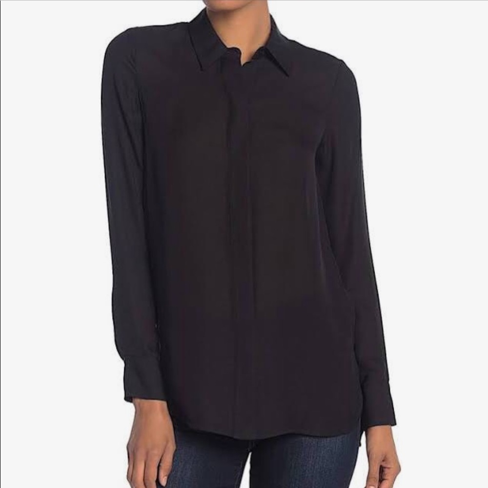 Vince. Concealed Placket Button Down Silk Blouse